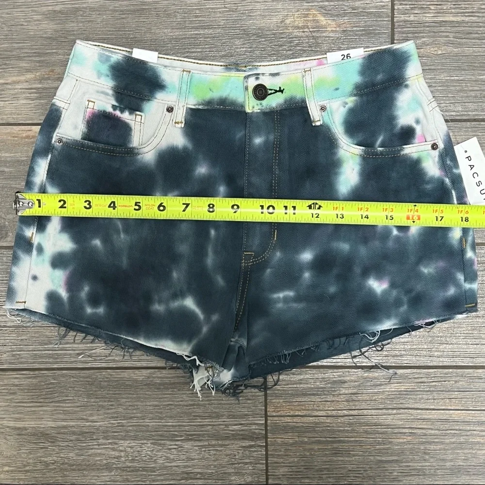 NWT Pacsun Tie Dye High Waisted Denim  Festival Shorts Size 26 Colorful Jeans - Picture 9 of 15